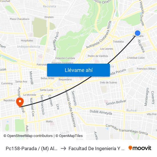 Pc158-Parada / (M) Alcántara to Facultad De Ingeniería Y Ciencias map