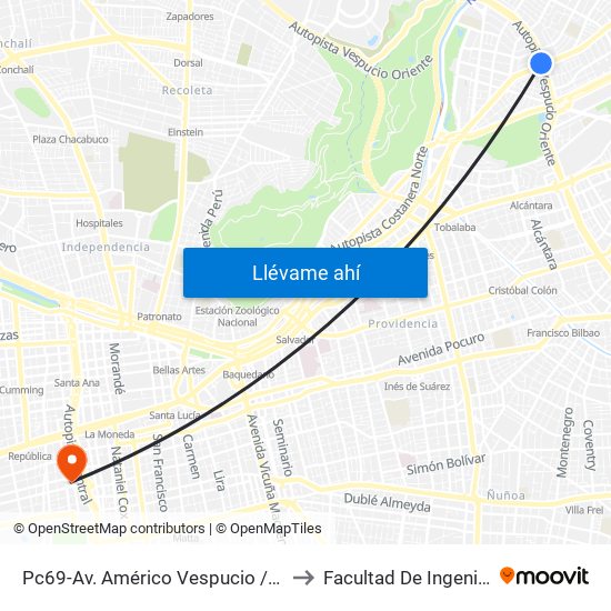 Pc69-Av. Américo Vespucio / Esq. Avenida Vitacura to Facultad De Ingeniería Y Ciencias map