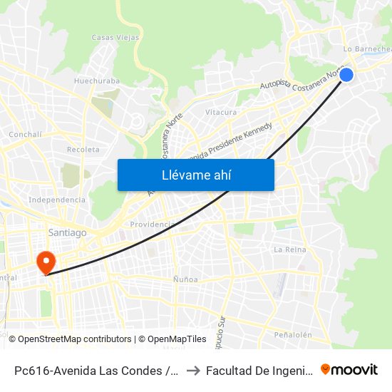 Pc616-Avenida Las Condes / Esq. Sn. Fco. De Asís to Facultad De Ingeniería Y Ciencias map