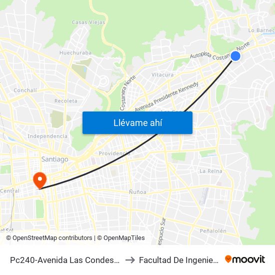 Pc240-Avenida Las Condes / Esq. Pamplona to Facultad De Ingeniería Y Ciencias map