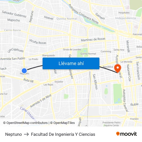 Neptuno to Facultad De Ingeniería Y Ciencias map