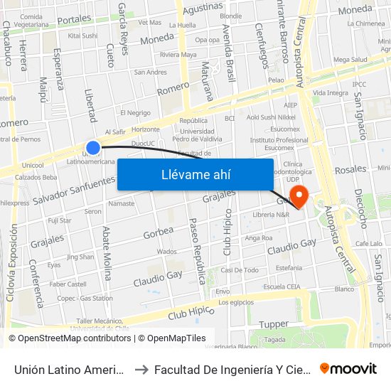 Unión Latino Americana to Facultad De Ingeniería Y Ciencias map