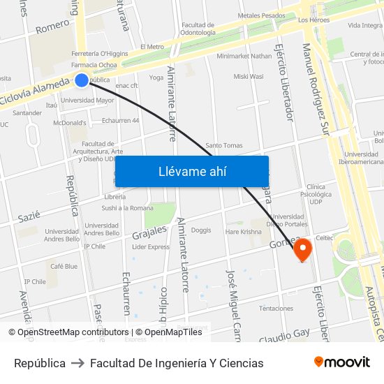 República to Facultad De Ingeniería Y Ciencias map