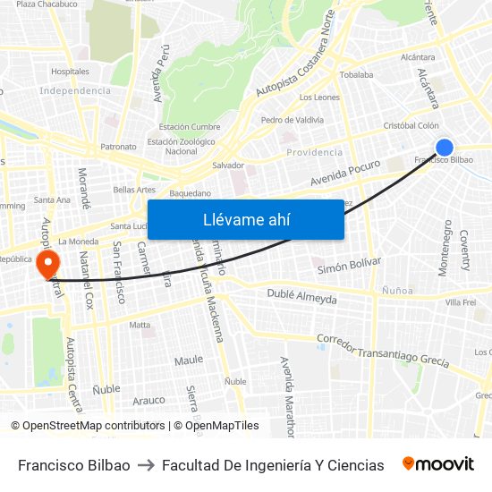Francisco Bilbao to Facultad De Ingeniería Y Ciencias map