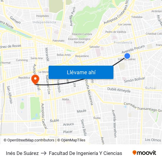 Inés De Suárez to Facultad De Ingeniería Y Ciencias map