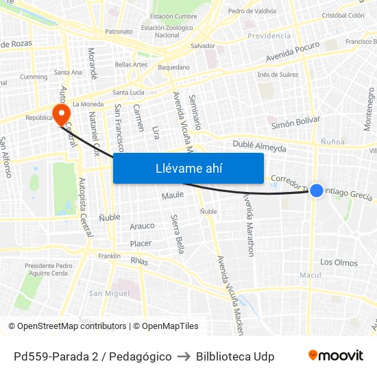 Pd559-Parada 2 / Pedagógico to Bilblioteca Udp map