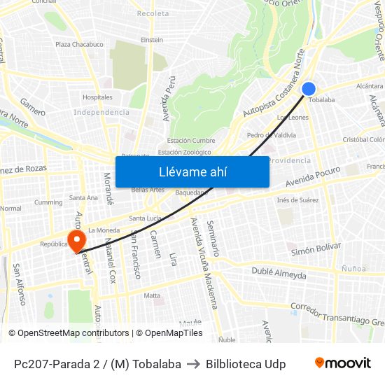 Pc207-Parada 2 / (M) Tobalaba to Bilblioteca Udp map