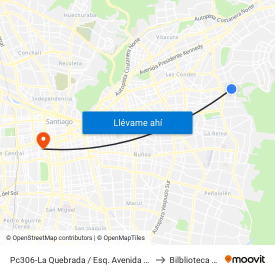 Pc306-La Quebrada / Esq. Avenida La Paz to Bilblioteca Udp map