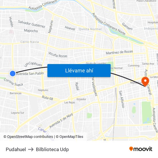 Pudahuel to Bilblioteca Udp map