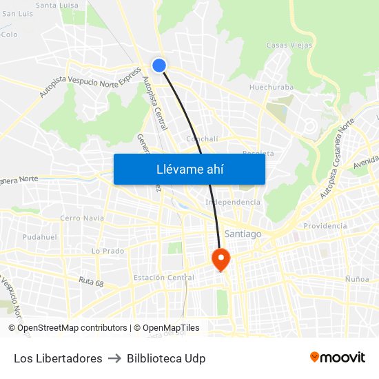 Los Libertadores to Bilblioteca Udp map