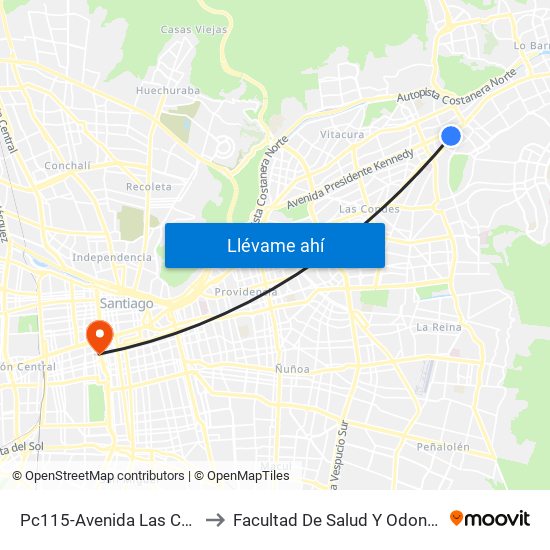 Pc115-Avenida Las Condes / Esq. Psje. Las Condes to Facultad De Salud Y  Odontología Universidad Diego Portales map