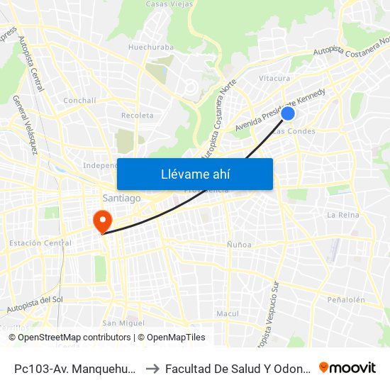 Pc103-Av. Manquehue Norte / Esq. Av. Pdte. Riesco to Facultad De Salud Y  Odontología Universidad Diego Portales map