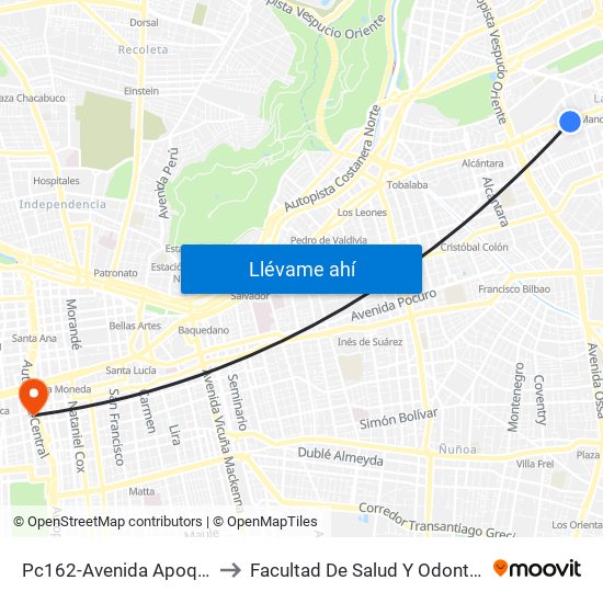 Pc162-Avenida Apoquindo / Esq. Rosa O'Higgins to Facultad De Salud Y  Odontología Universidad Diego Portales map