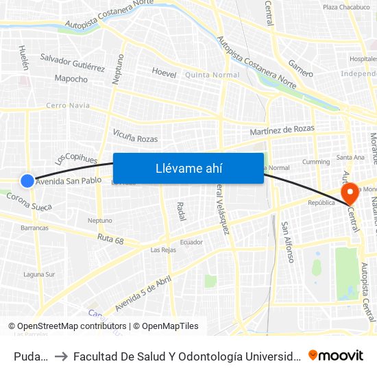 Pudahuel to Facultad De Salud Y  Odontología Universidad Diego Portales map