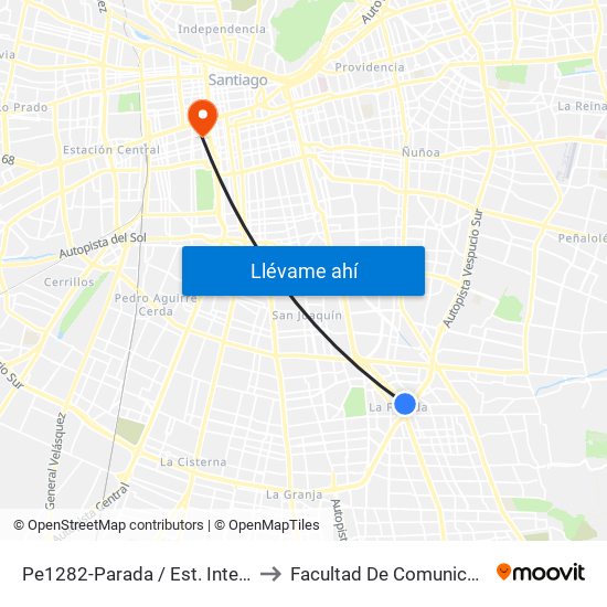 Pe1282-Parada / Est. Intermodal De La Florida to Facultad De Comunicación Y Letras Udp map