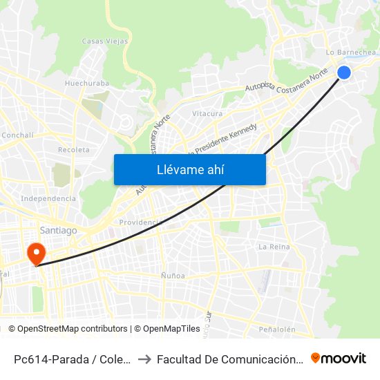 Pc614-Parada / Colegio Hebreo to Facultad De Comunicación Y Letras Udp map