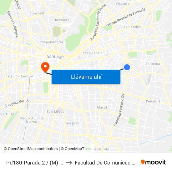 Pd180-Parada 2 / (M) Simón Bolívar to Facultad De Comunicación Y Letras Udp map