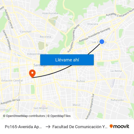 Pc165-Avenida Apoquindo / Esq. E. Dell'Orto to Facultad De Comunicación Y Letras  Universidad Diego Portales map