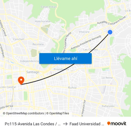 Pc115-Avenida Las Condes / Esq. Psje. Las Condes to Faad Universidad Diego Portales map