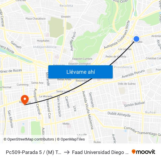 Pc509-Parada 5 / (M) Tobalaba to Faad Universidad Diego Portales map