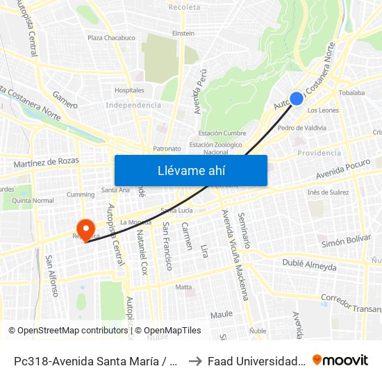 Pc318-Avenida Santa María / Esq. Av. Pedro De Valdivia to Faad Universidad Diego Portales map