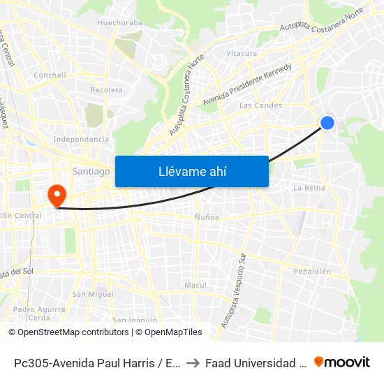 Pc305-Avenida Paul Harris / Esq. Av. Cristóbal Colón to Faad Universidad Diego Portales map