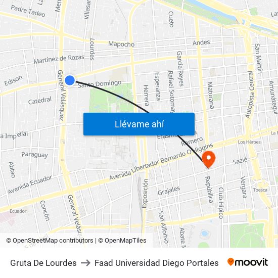 Gruta De Lourdes to Faad Universidad Diego Portales map