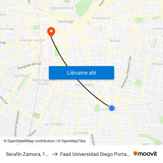 Serafín Zamora, 153 to Faad Universidad Diego Portales map