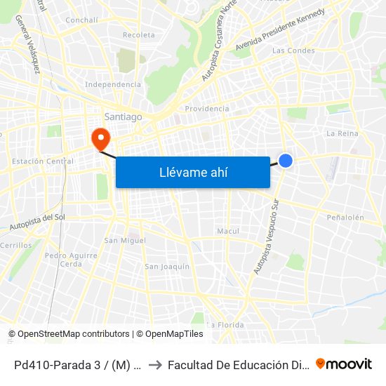 Pd410-Parada 3 / (M) Plaza Egaña to Facultad De Educación Diego Portales map