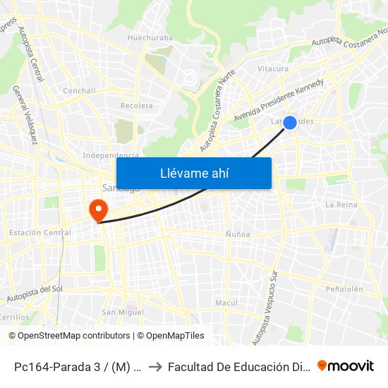 Pc164-Parada 3 / (M) Manquehue to Facultad De Educación Diego Portales map