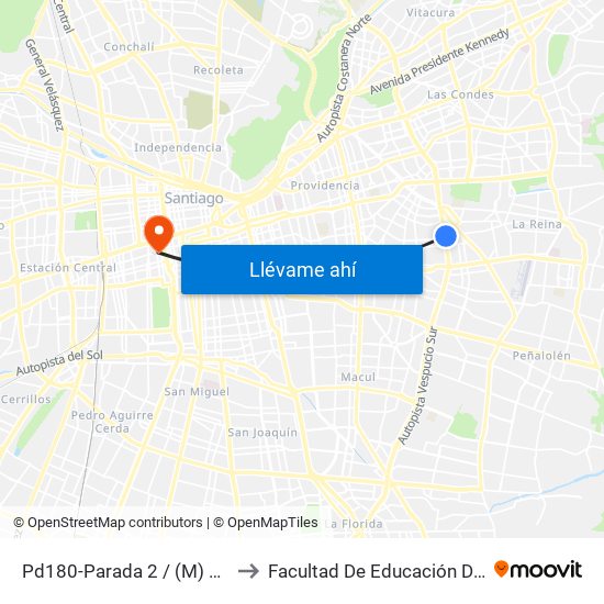 Pd180-Parada 2 / (M) Simón Bolívar to Facultad De Educación Diego Portales map