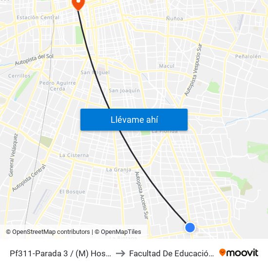 Pf311-Parada 3 / (M) Hospital Sótero Del Río to Facultad De Educación Diego Portales map