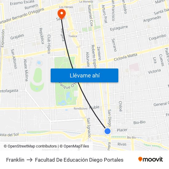 Franklin to Facultad De Educación Diego Portales map