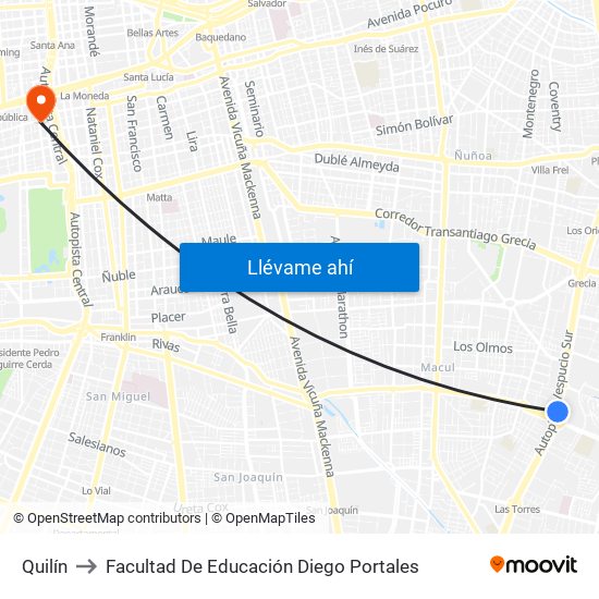 Quilín to Facultad De Educación Diego Portales map