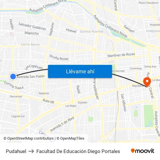 Pudahuel to Facultad De Educación Diego Portales map