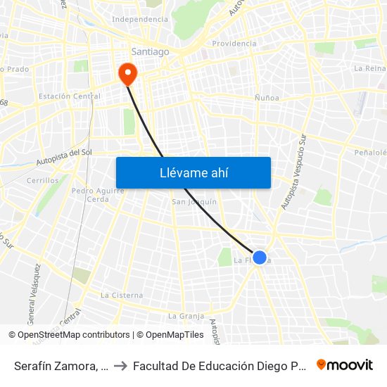 Serafín Zamora, 153 to Facultad De Educación Diego Portales map