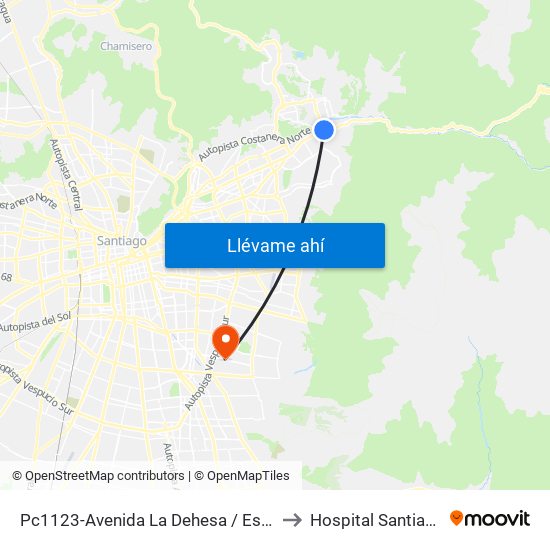 Pc1123-Avenida La Dehesa / Esq. Av. Las Condes to Hospital Santiago Oriente map