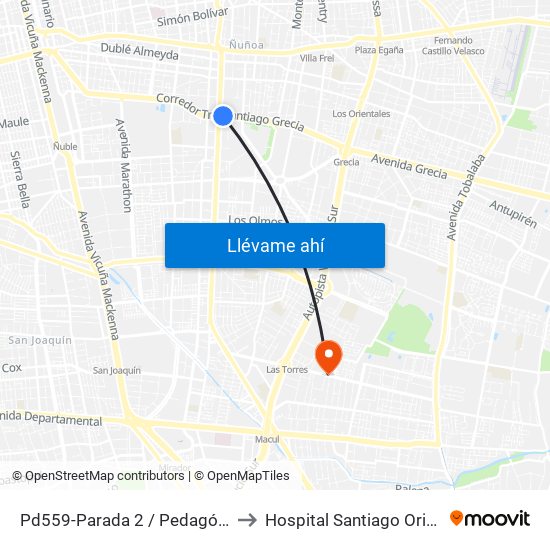 Pd559-Parada 2 / Pedagógico to Hospital Santiago Oriente map