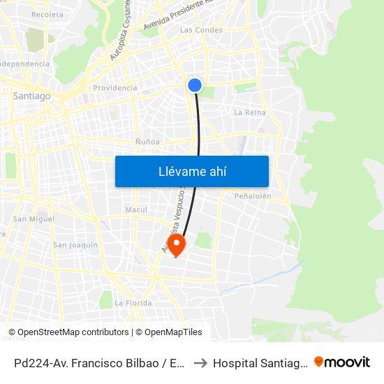 Pd224-Av. Francisco Bilbao / Esq. Av. S. Elcano to Hospital Santiago Oriente map