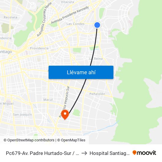 Pc679-Av. Padre Hurtado-Sur / Esq. Patagonia to Hospital Santiago Oriente map