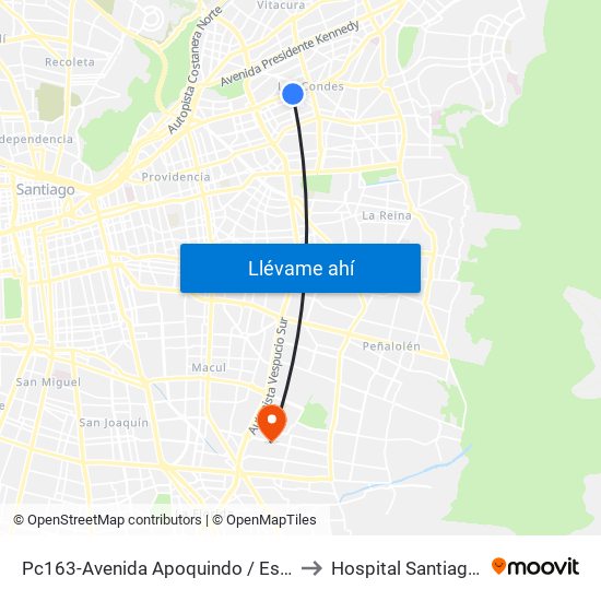 Pc163-Avenida Apoquindo / Esq. La Capitanía to Hospital Santiago Oriente map