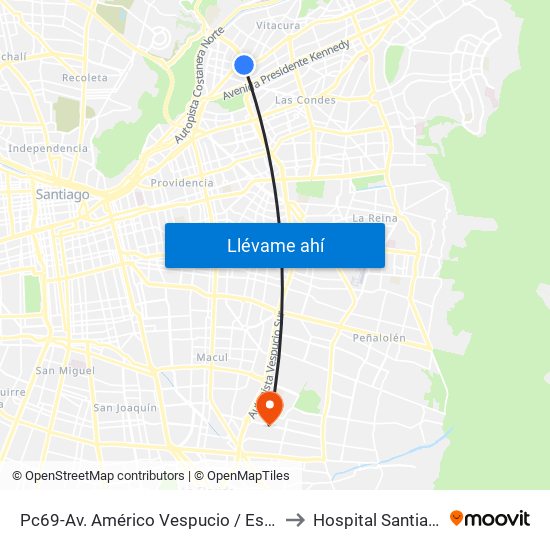 Pc69-Av. Américo Vespucio / Esq. Avenida Vitacura to Hospital Santiago Oriente map