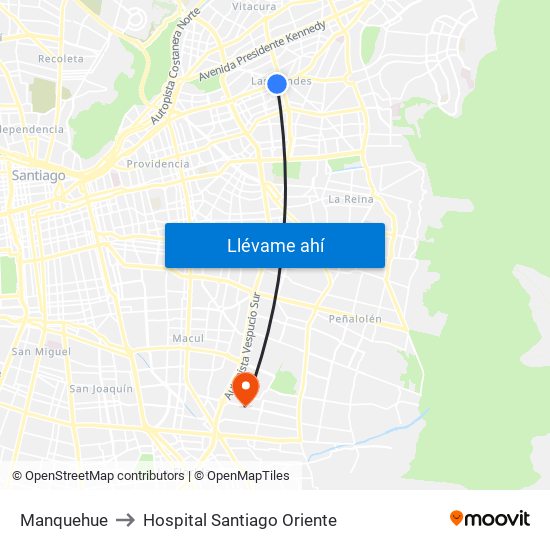 Manquehue to Hospital Santiago Oriente map