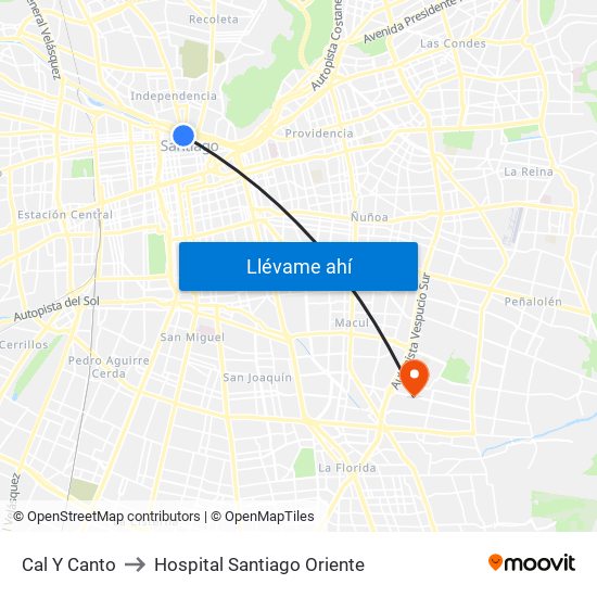 Cal Y Canto to Hospital Santiago Oriente map