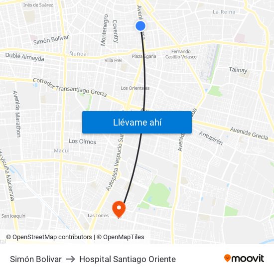 Simón Bolivar to Hospital Santiago Oriente map