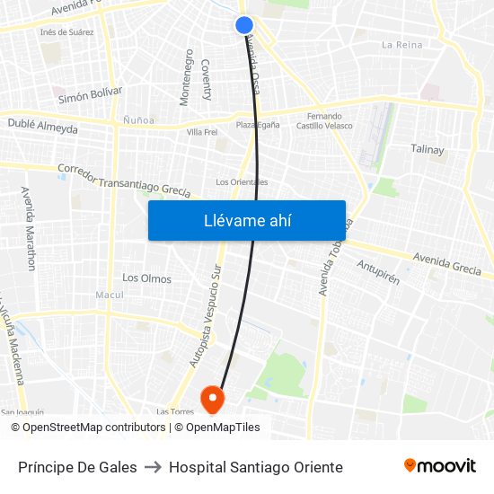 Príncipe De Gales to Hospital Santiago Oriente map