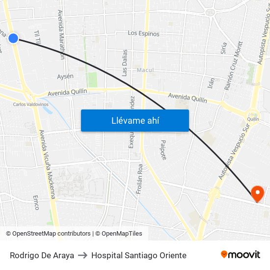 Rodrigo De Araya to Hospital Santiago Oriente map