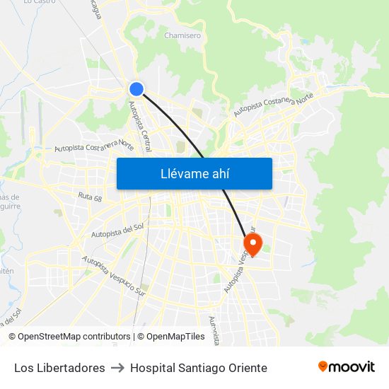 Los Libertadores to Hospital Santiago Oriente map