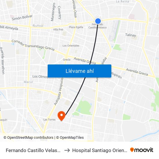 Fernando Castillo Velasco to Hospital Santiago Oriente map