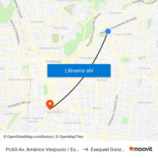 Pc60-Av. Américo Vespucio / Esq. Av. Pdte. Kennedy to Exequiel González Cortés map